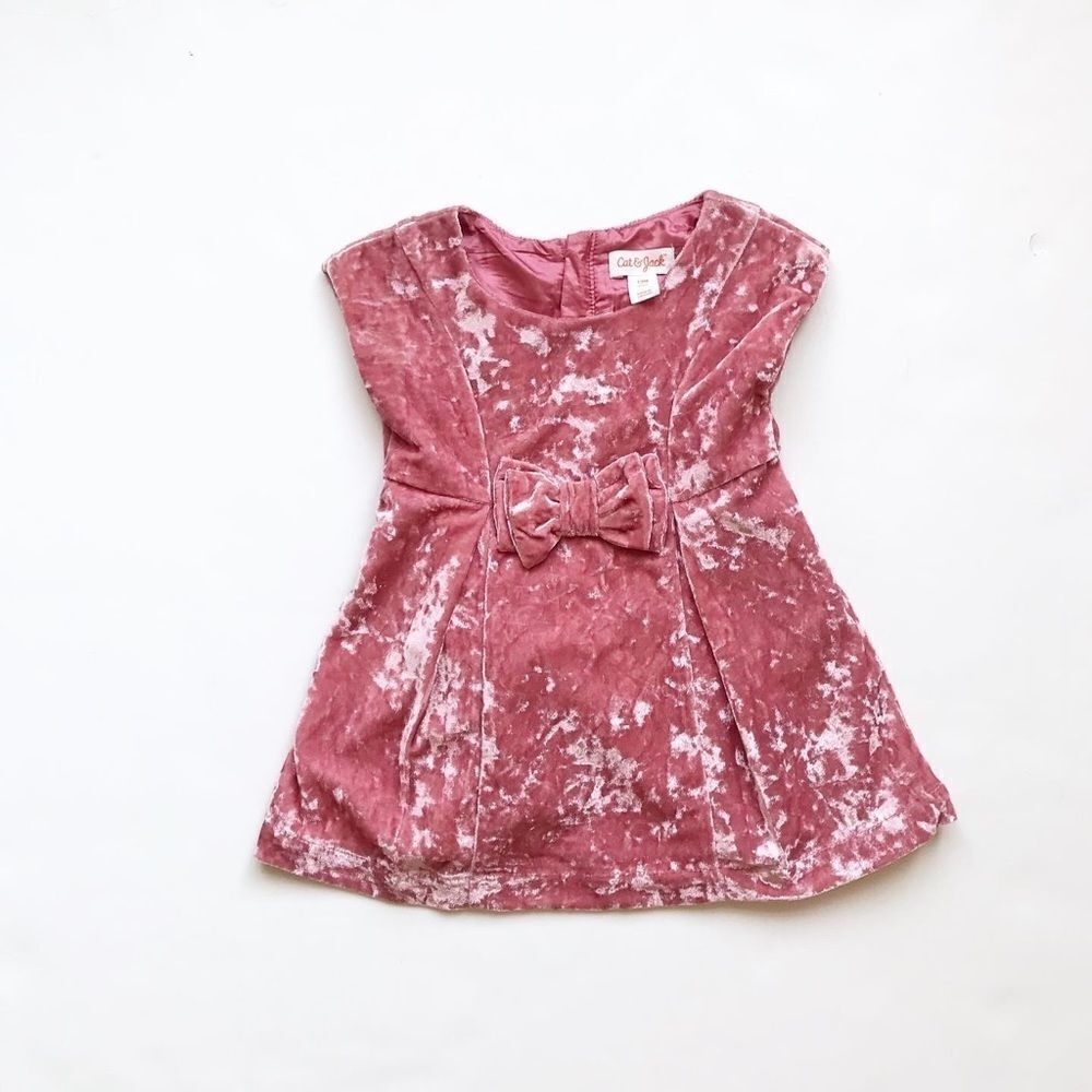 Cat & Jack dusty rose crushed velvet dress EUC 12m